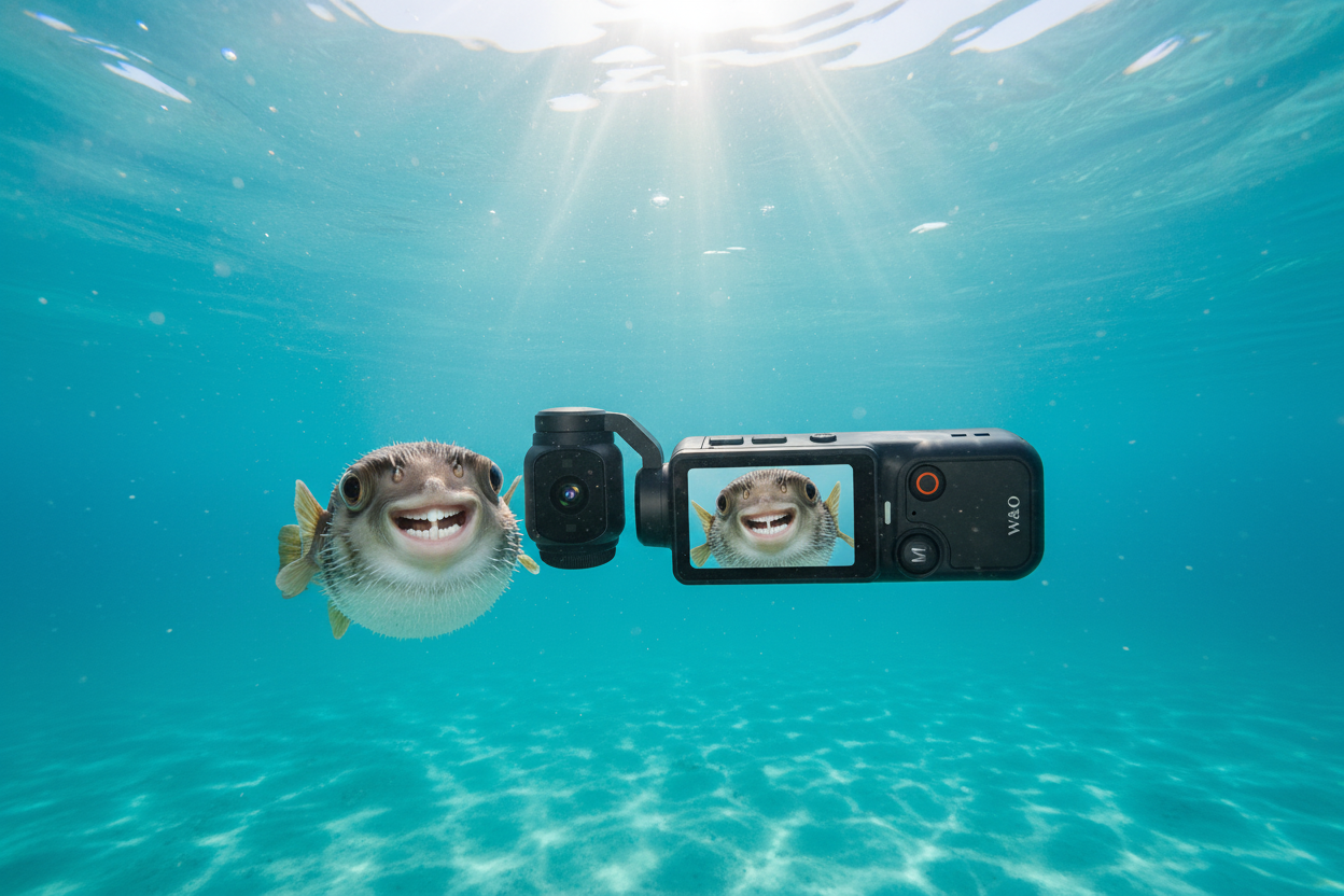 Caméra entière avec selfie du poisson sur l'écran